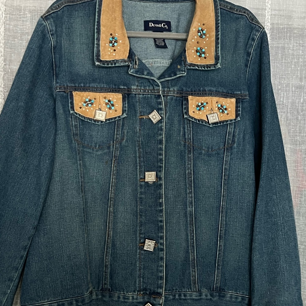 Denim&Co Blue Denim Jacket with Tan Embellishments